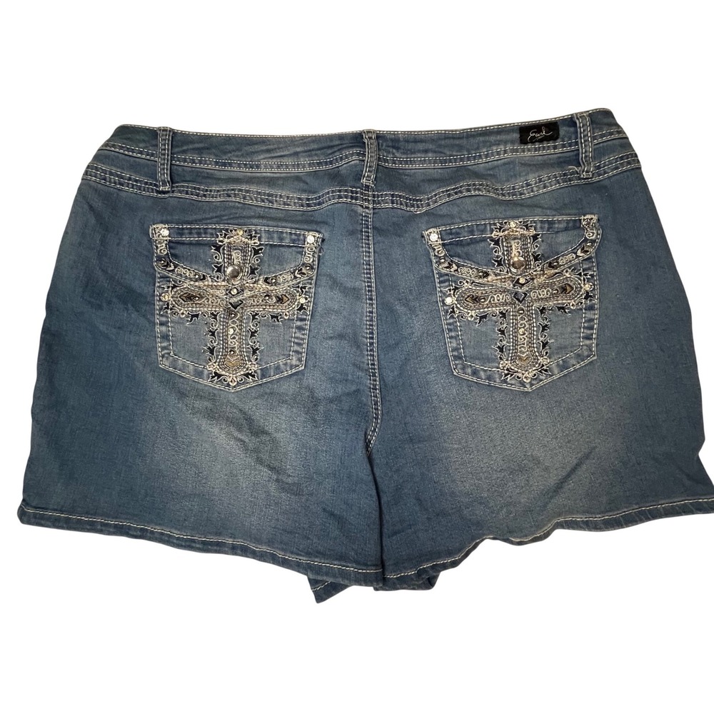 Earl Jean Womens Plus 22W Denim Shorts Blue Rhinestone Cross Embellished Western